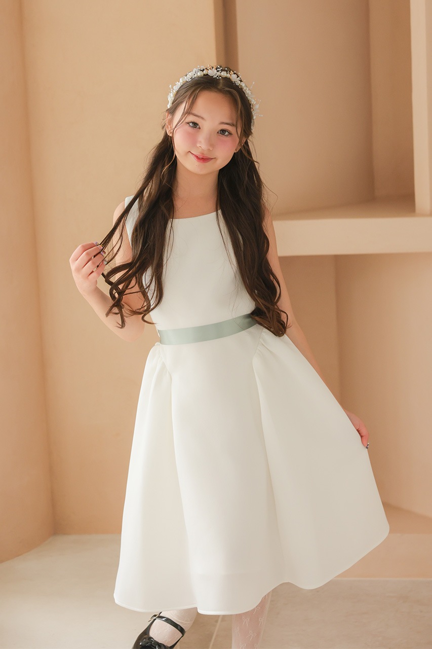 Kids ウエストリボンポンチフレアドレス 125-130cm｜結婚式の