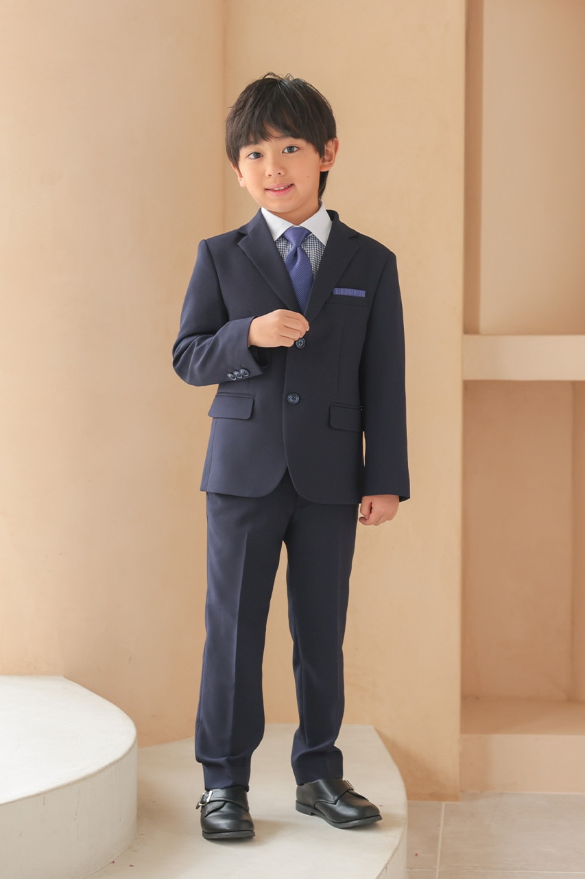 Boys ギンガムチェックロングパンツスーツ ネイビー 130cm(シャツ