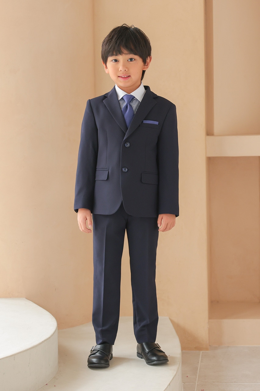 Boys ギンガムチェックロングパンツスーツ ネイビー 130cm(シャツ