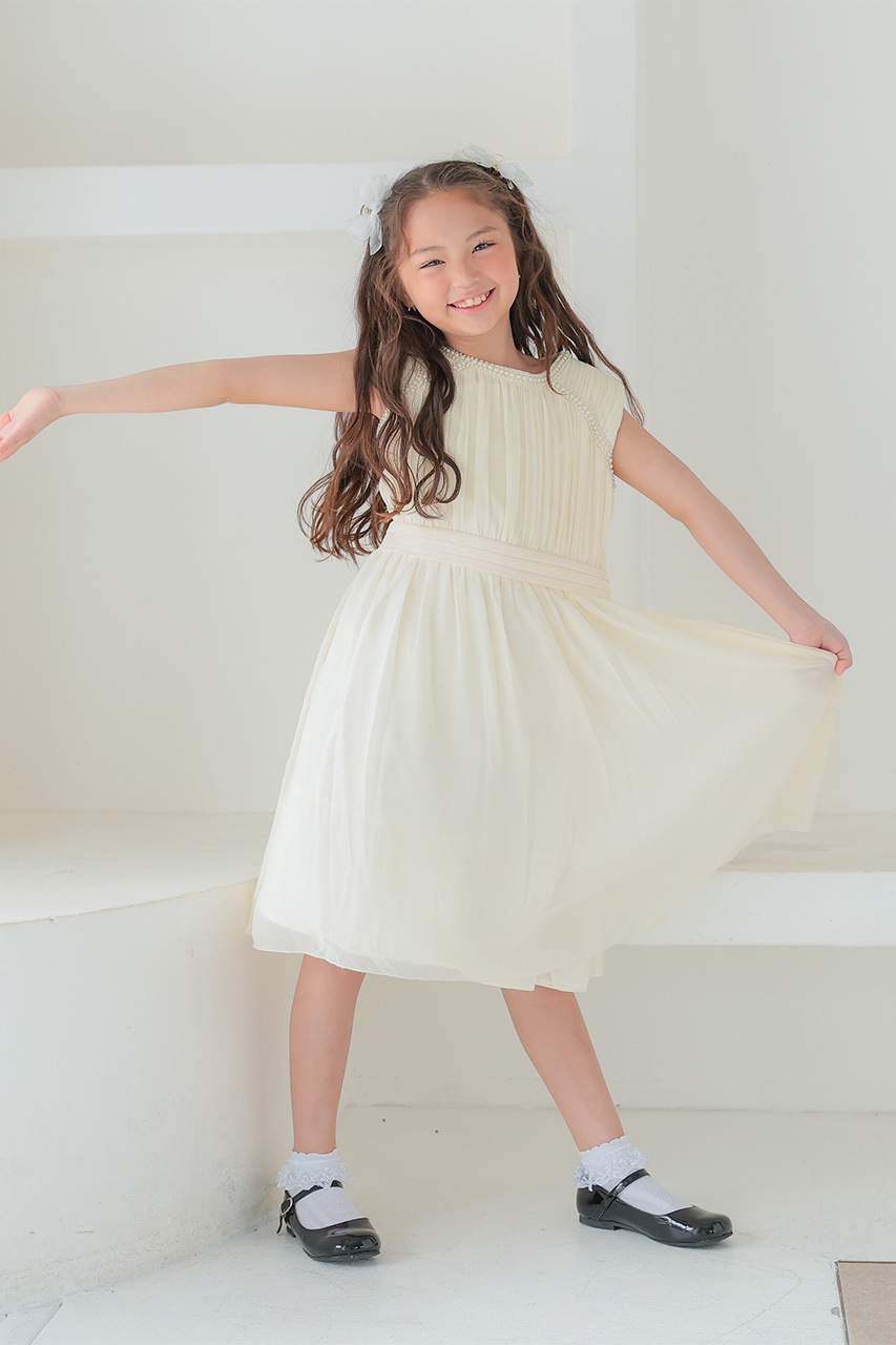 Kids パールデザインシフォンギャザードレス 9-10歳｜結婚式の