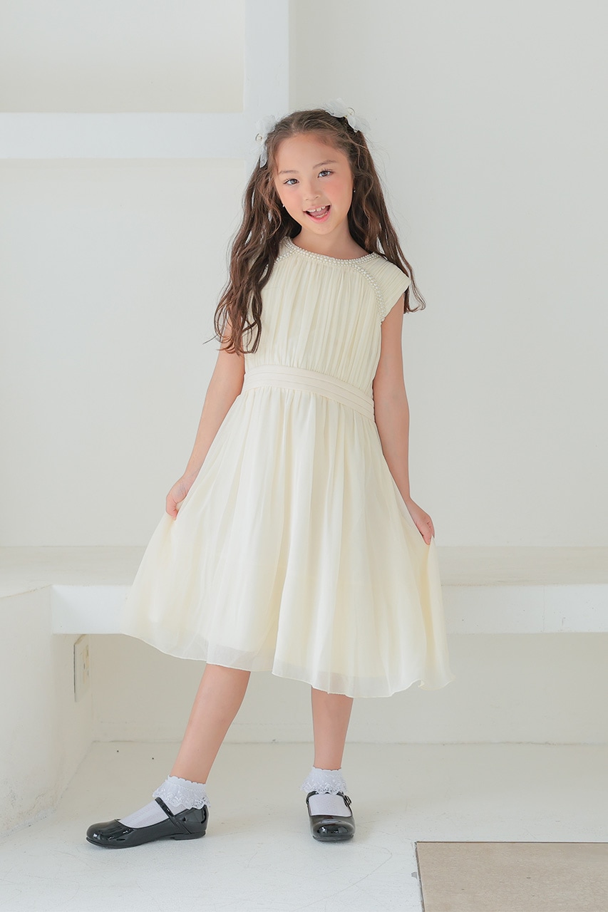 Kids パールデザインシフォンギャザードレス 9-10歳｜結婚式の