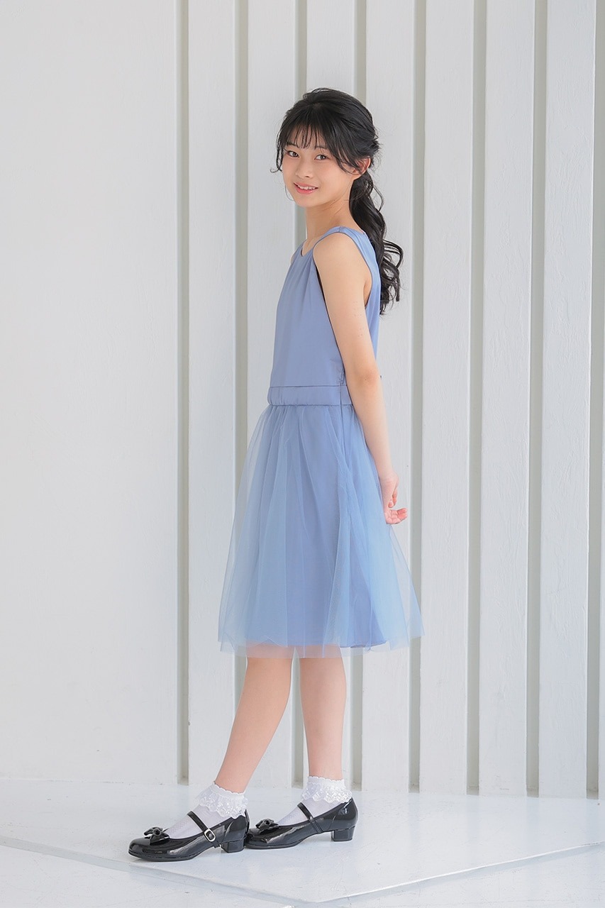 Kids バックレースチュールドレス ブルー 11歳｜結婚式の