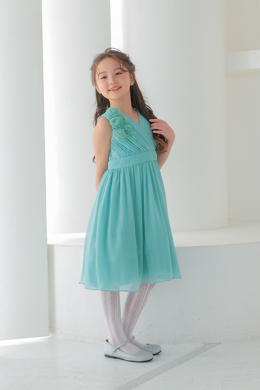 Kids フラワーコサージュシフォンドレス 7-8歳｜結婚式のパーティー