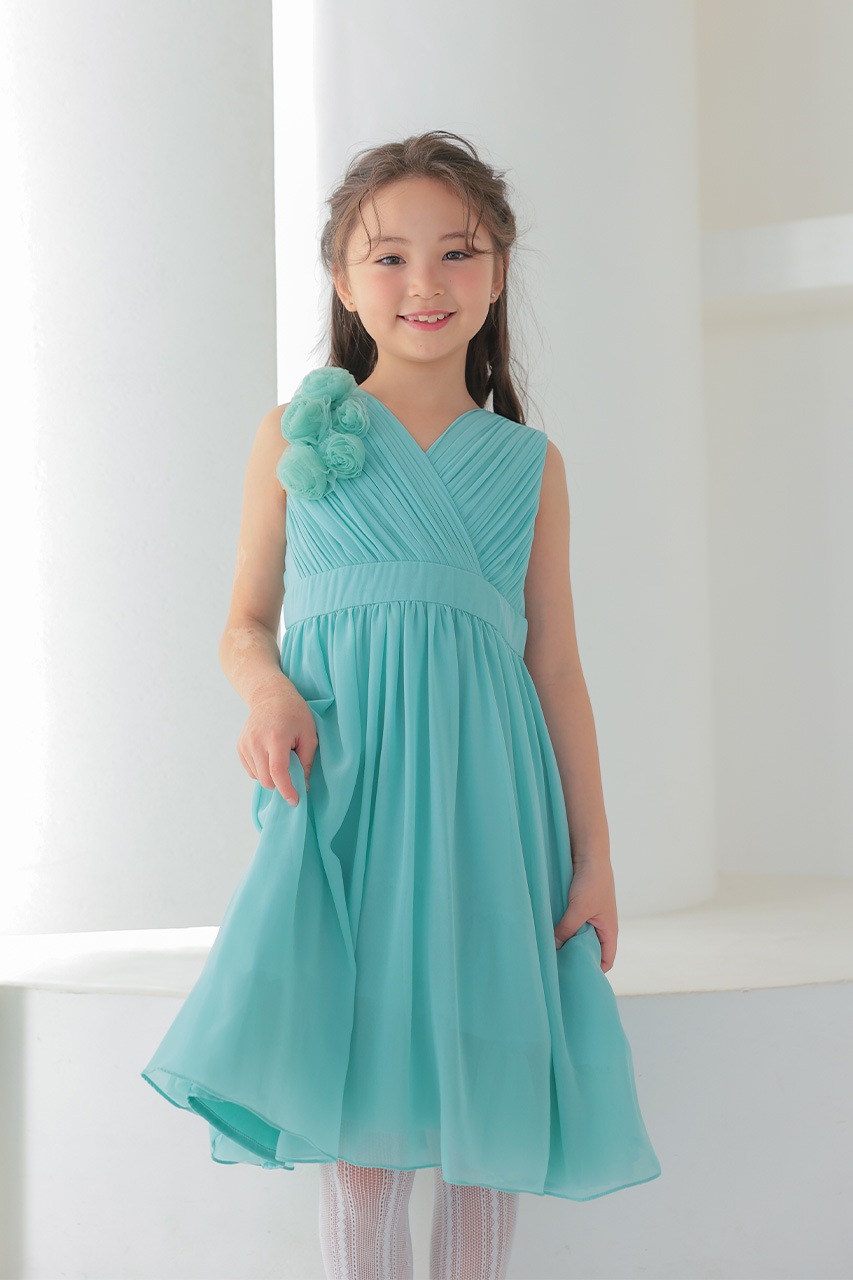 Kids フラワーコサージュシフォンドレス 7-8歳｜結婚式のパーティー 