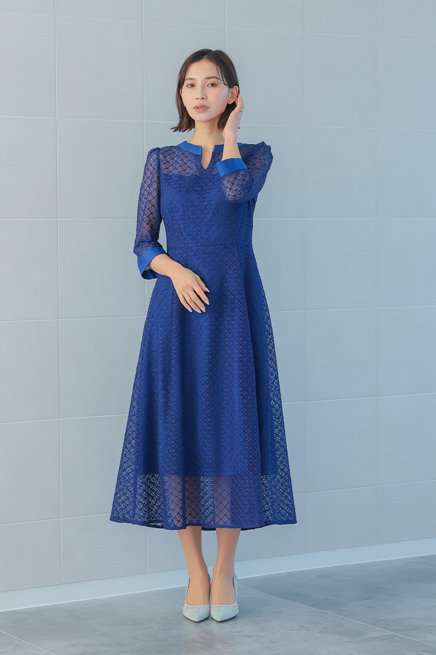 ジオメトリックレースドレス ブルー/S｜結婚式のパーティー