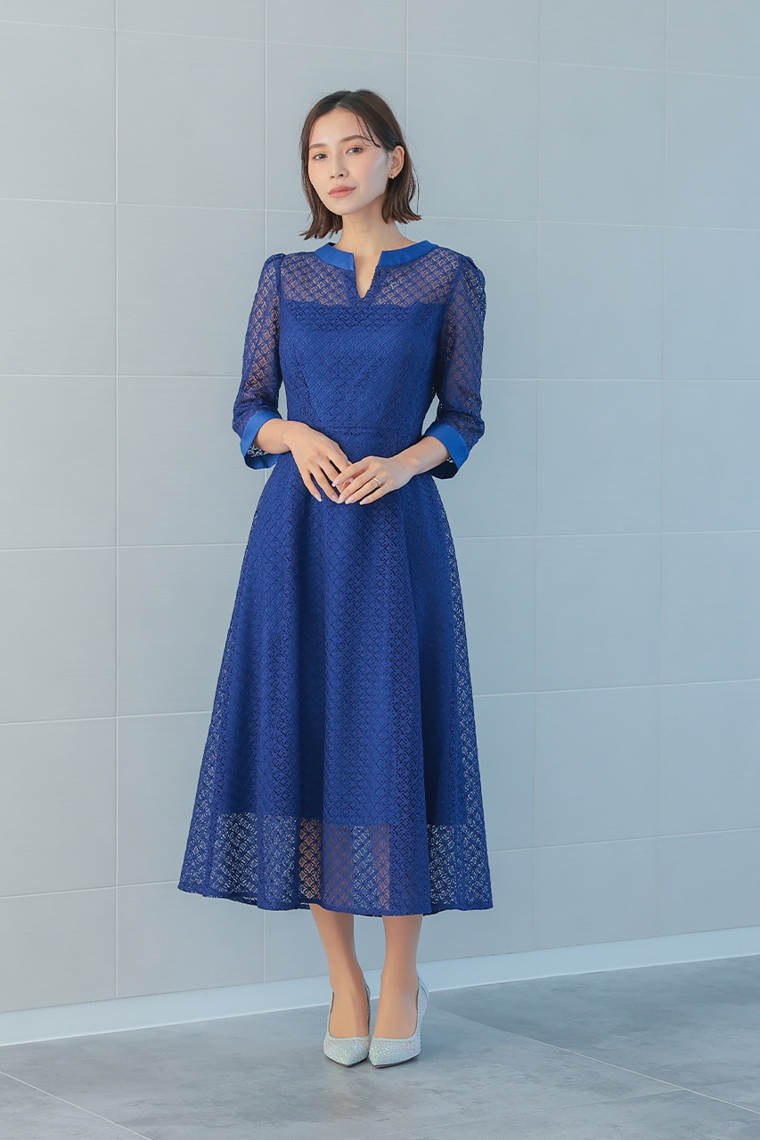J by blue ジオメトリック チェーンレースドレス ネイビー系 M SALE】日本製 ジオメトリックチェーンレースドレス – BLUE ONLINE