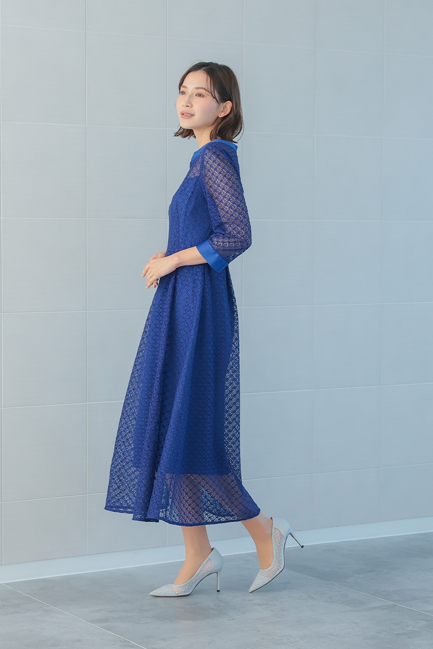 LEJA レースドレス　S ブルー　新品未使用 Leja ドレス 「LEJA」レース切替スリットAラインロングドレス