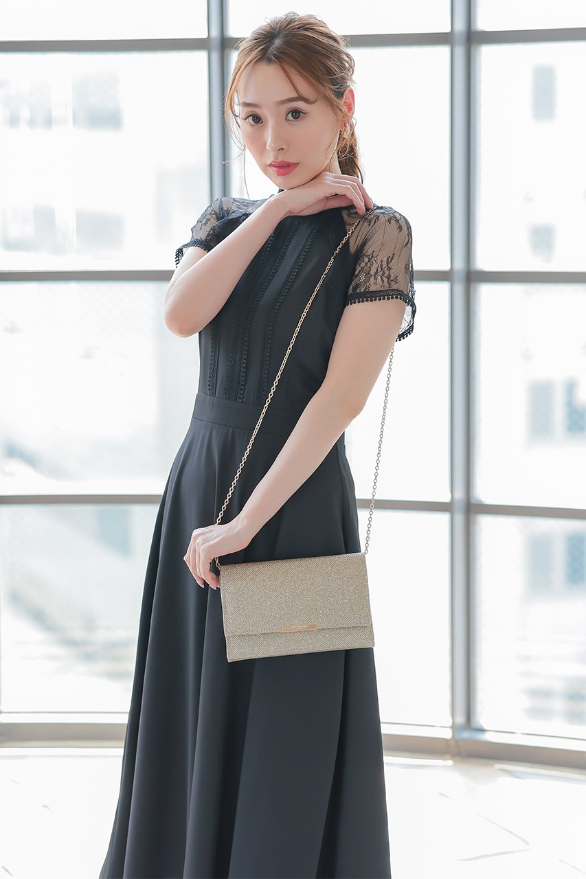 レーススリーブフレアワンピース M｜結婚式のパーティードレスなら