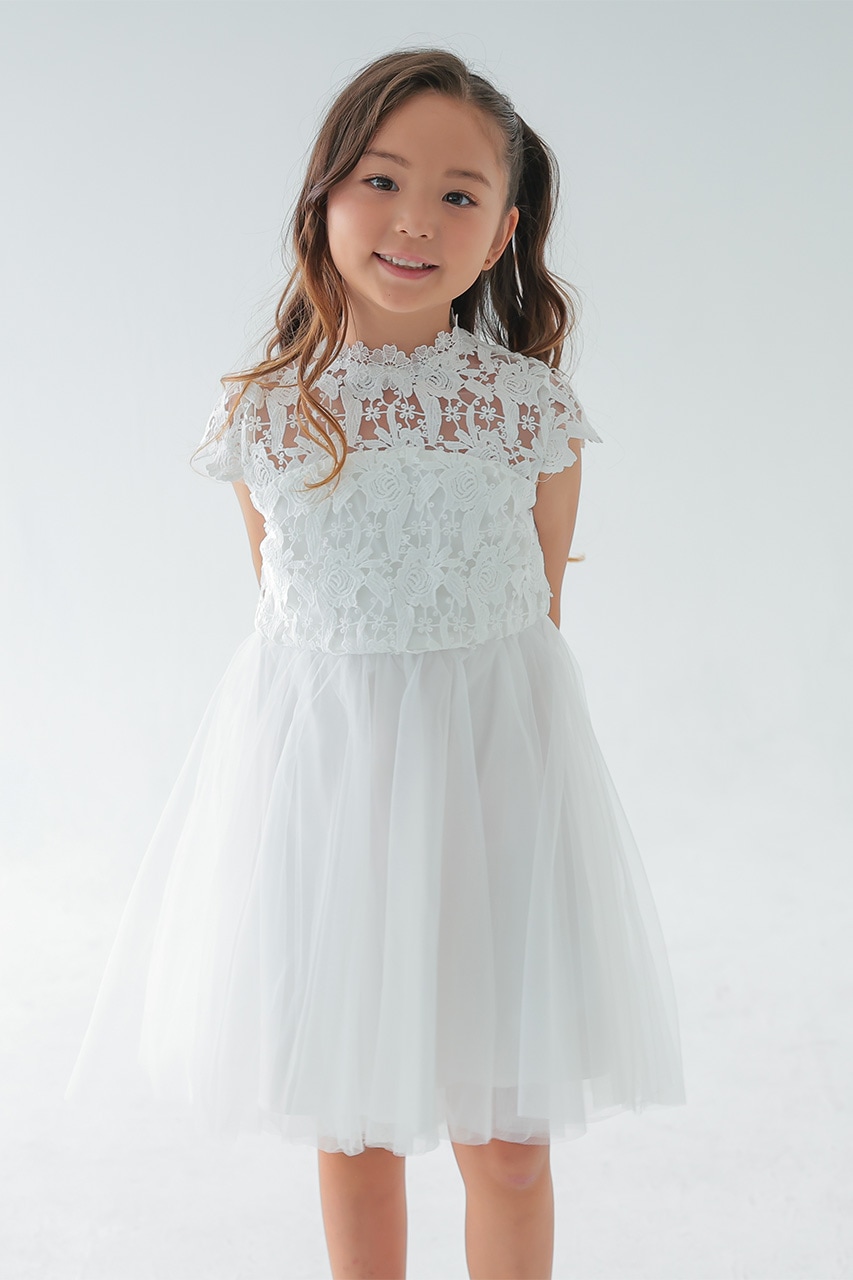 Kids ハイネックレースハートバックドレス ホワイト 5歳｜結婚式の