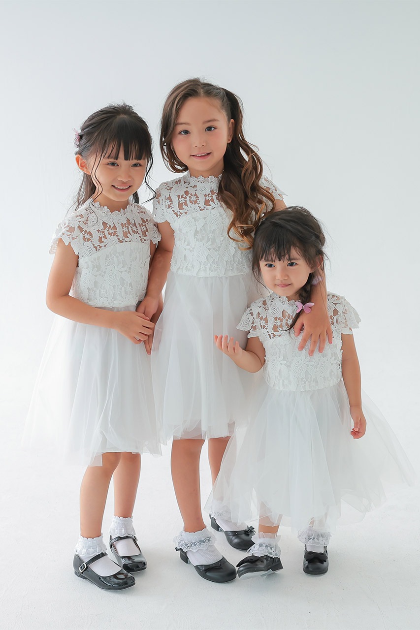 Kids ハイネックレースハートバックドレス ホワイト 5歳｜結婚式の