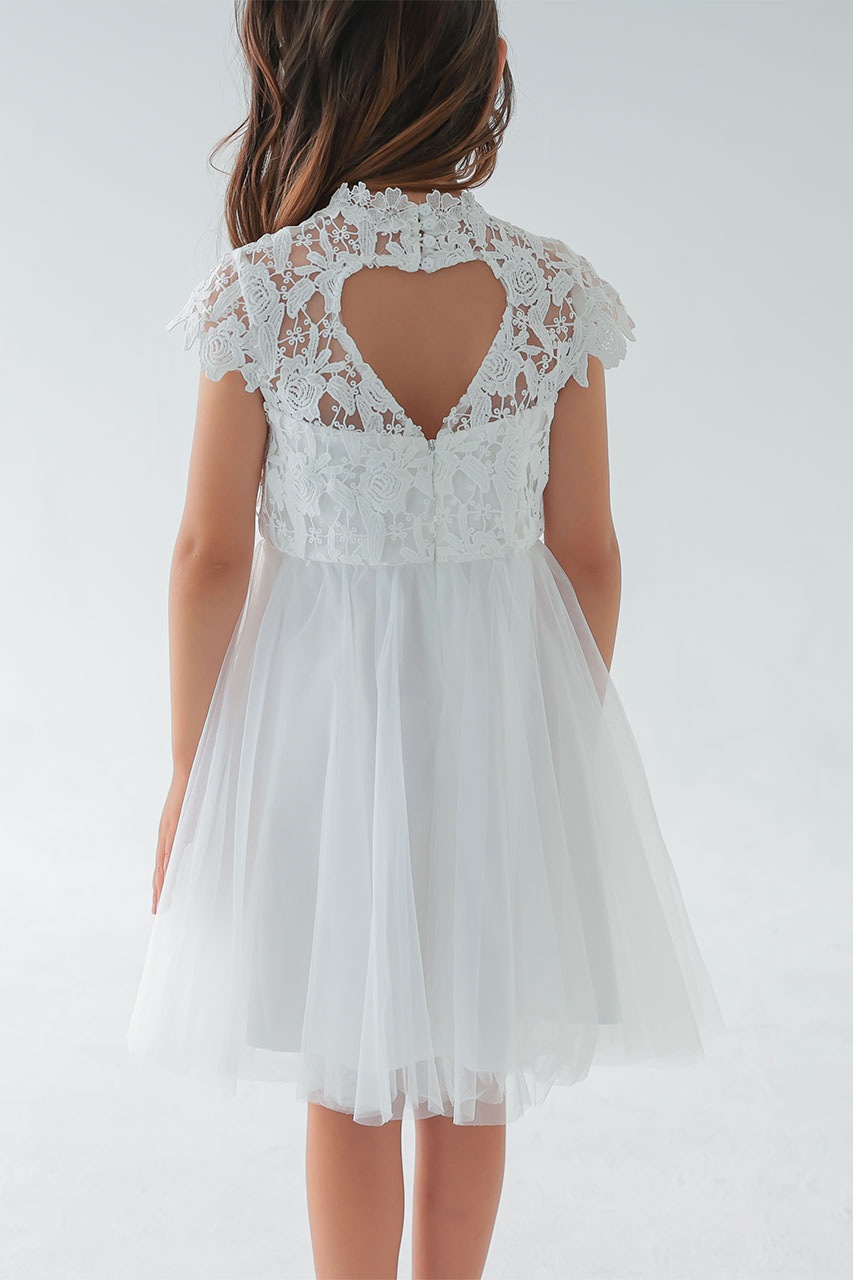 Kids ハイネックレースハートバックドレス ホワイト 5歳｜結婚式の