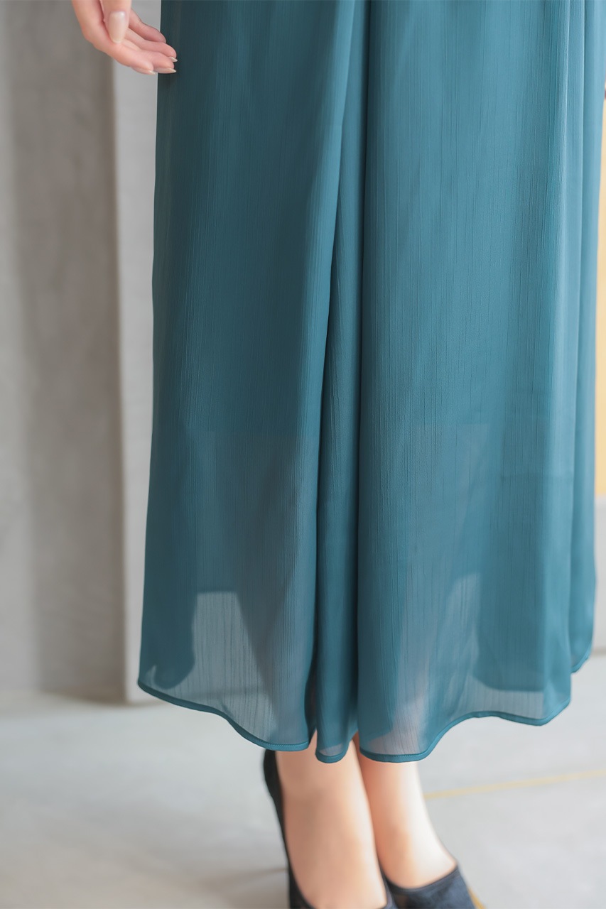 ヨーリューサテンロングワンピース グリーン/S｜結婚式のパーティー