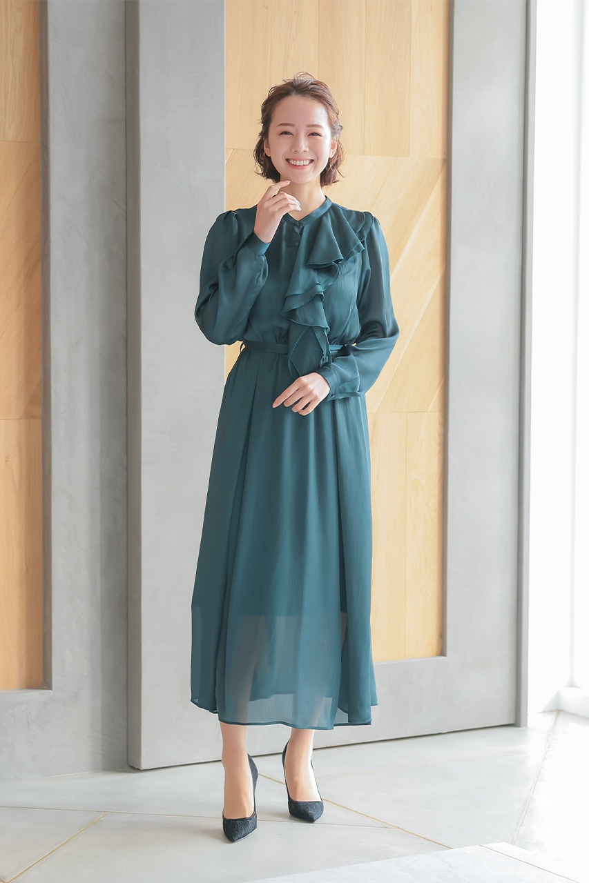 SinceThen グリーン マキシ サテンライク ワンピース ドレス ヨーリューサテンロングワンピース グリーン/S|結婚式の