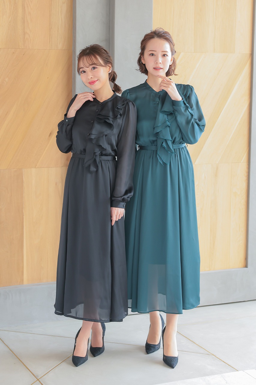 みど ADORE リネンレーヨン ロングワンピース ドレス グリーン ヨーリューサテンロングワンピース グリーン/M|結婚式の