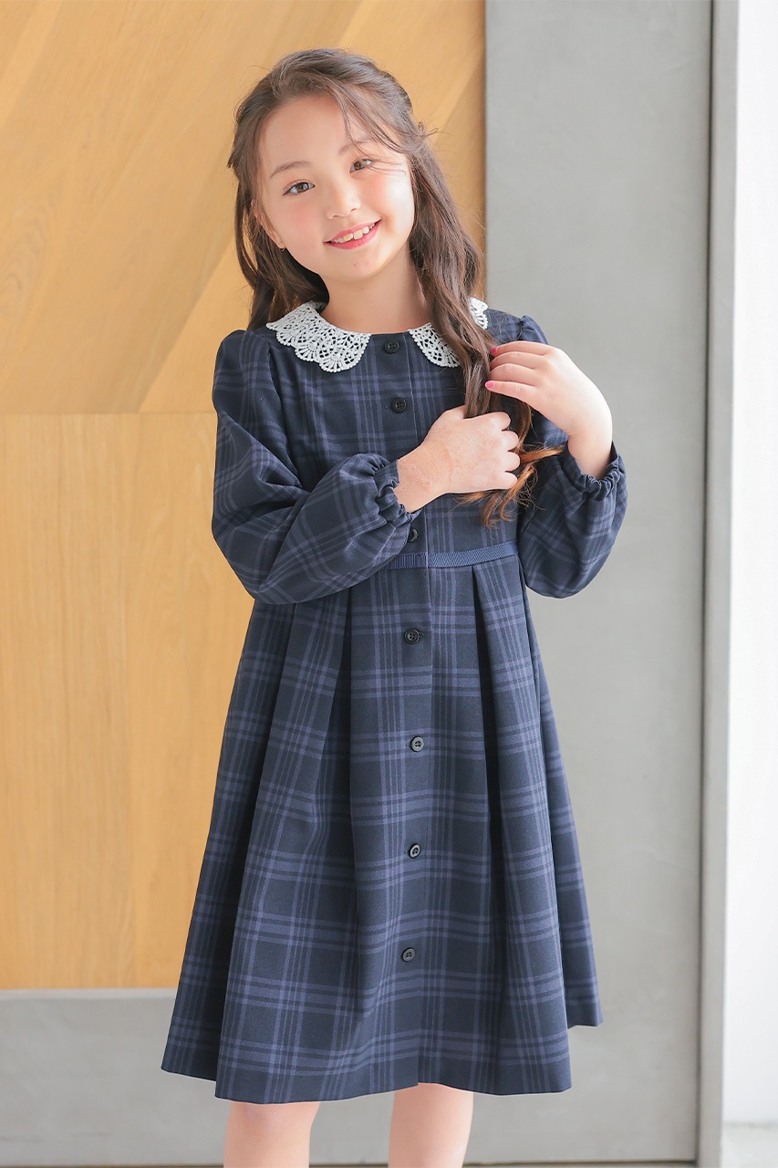 Girls 2WAY襟チェックワンピース 120cm｜結婚式のパーティードレスなら