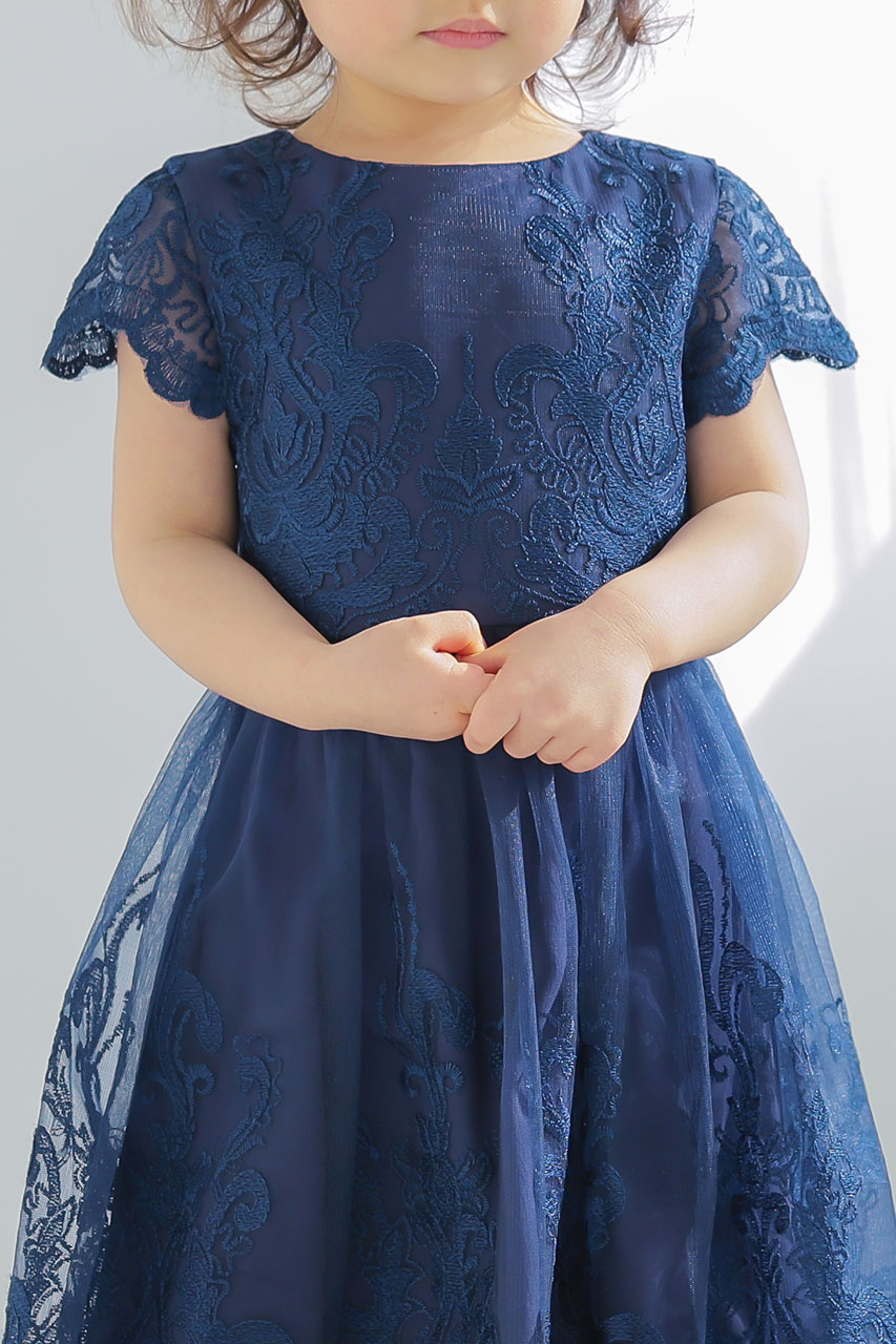 Kids レースフレアパーティードレス ネイビー 7歳｜結婚式の