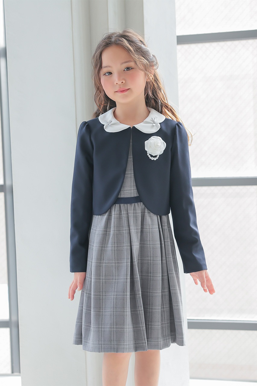 Girls グレンチェックワンピースアンサンブル 120cm(ワンピース/ボレロ  