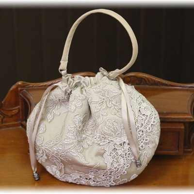 チュールレース ラウンドポーチ 約19×22cm [NOBLE FLOWER]