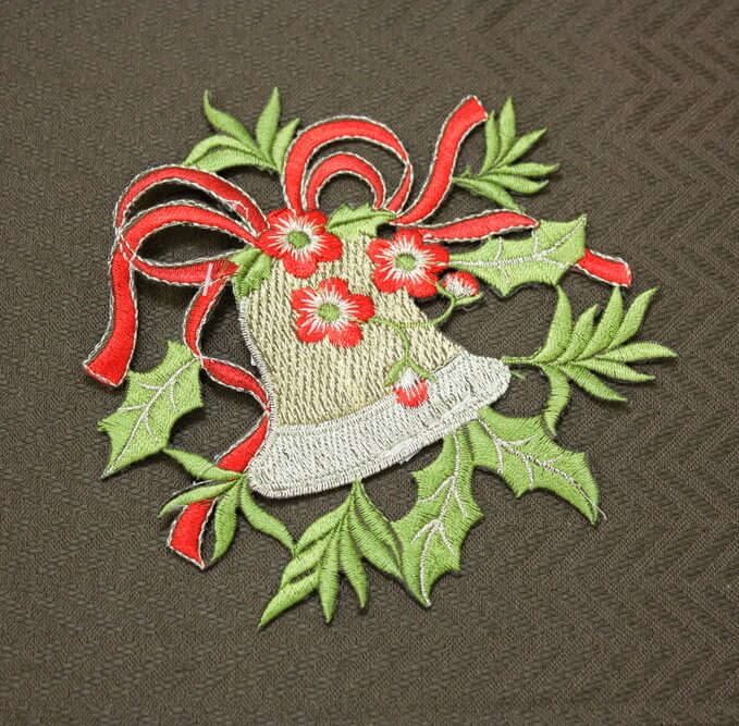 Xmas ゴールドベル 刺繍 コースター 約13.5×13cm｜インテリアレース