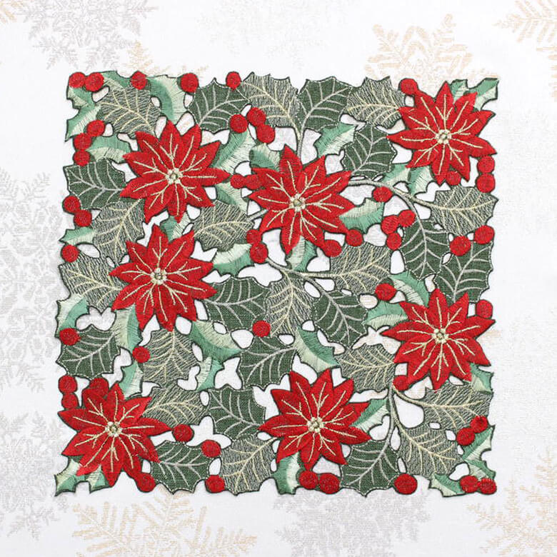 アンティーク シルク イタリア/イギリス 美しいバタフライ刺繍 星花型ドイリー Noche Buena 刺繍 ドイリー 約25×25cm｜インテリアレース・テーブル