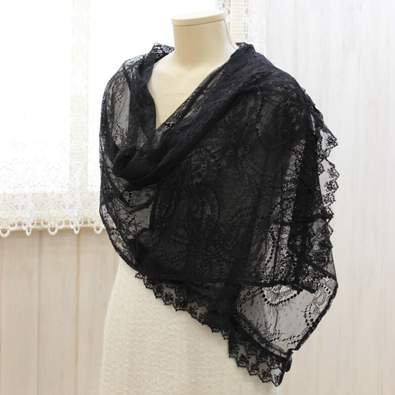 Breeze-vail ラッセルレース ショール 約45×150cm｜インテリアレース