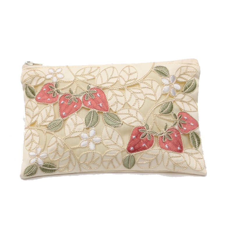 Strawberry embroidery いちご マルチケース 約12×20cm｜アミ