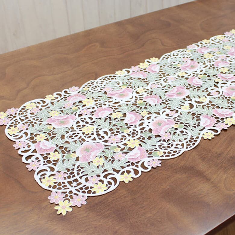 anemone mistral 総柄刺繍 テーブルセンター 約40×90cm｜インテリア