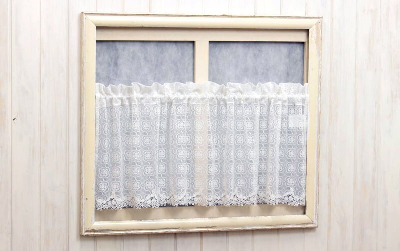 フランスアンティーク シルクエクリュ  ワイドカフェカーテン  スカラ　フリル フランス アンティークカフェカーテン/キャビネットカーテン