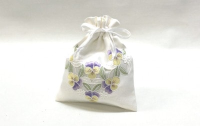 【SALE】Viola コード刺繍 巾着 約20×16cm