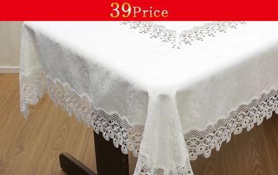 撥水テーブルクロス 約130×230cm ジャカード＆ギュピールレース 
