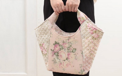 プリントコットン トートバッグ 約40×48×9.5cm [Coral Rose]