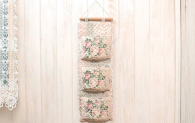プリントコットン ウォールポケット 約68×21cm [Coral Rose]