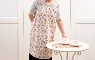 バラ柄コットンプリント エプロン 