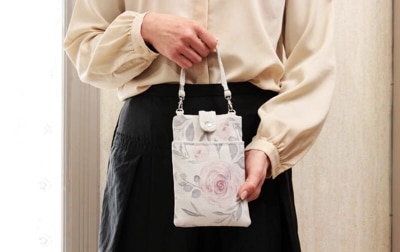 プリントファブリック 縦型スマホポシエット 約19×13cm [rose esprit]