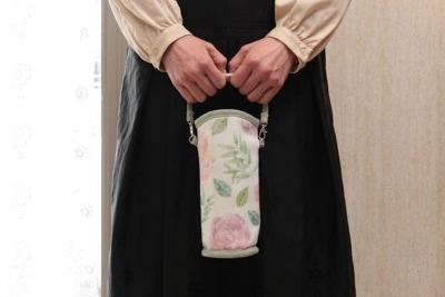 プリントファブリック 保冷ペットボトルカバー 約23×7cm [rose sourire]
