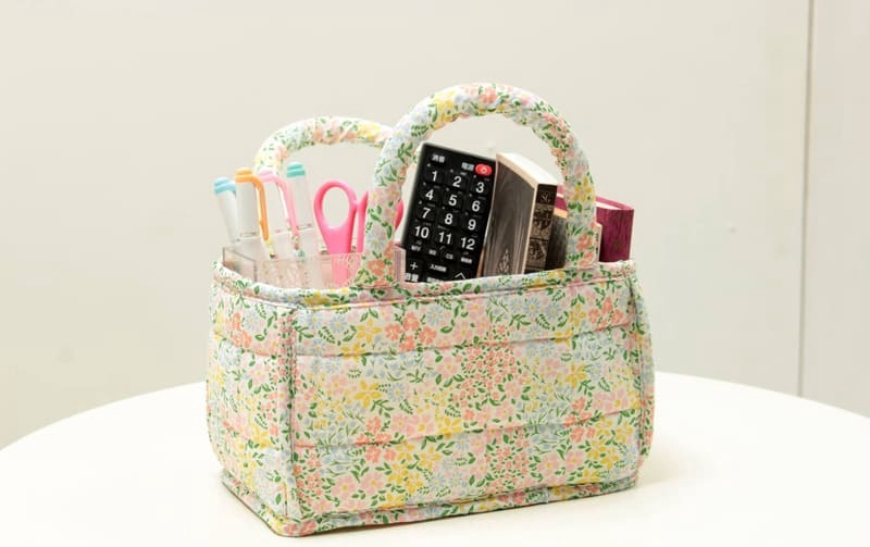コットンキルト ミニソフトバスケット 約12×22×12cm [Flower Picnic