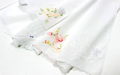 選べる4種 スワトウ産 手刺繍入りハンカチ 約30×30cm