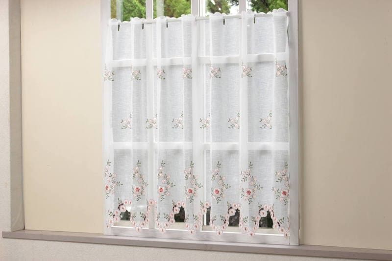 ミルフルールカーテン フラワー刺繍 カフェカーテン 約130×90cm｜アミブルージュ