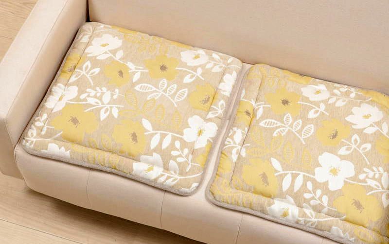 シェニール織 シートクッション 約47×47cm [Gris & Jaune]｜インテリア