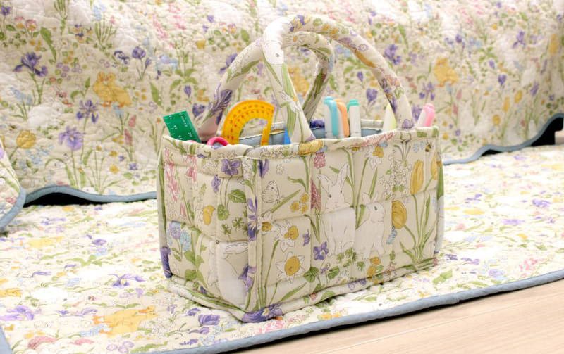 コットンキルト ミニソフトバスケット 約12×22×12cm [Lapin Quiltine