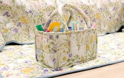 コットンキルト ミニソフトバスケット 約12×22×12cm [Lapin Quiltine]