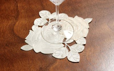 コースター バラ柄コード刺繍 約12×12cm [Rosa Fil]