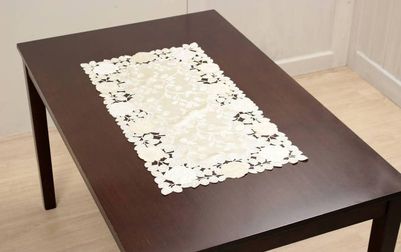 テーブルセンター バラ柄コード刺繍 約40×75cm [Rosa Fil]