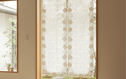 のれん バラ柄コード刺繍 約85×150cm [Rosa Fil]