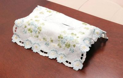 ティッシュボックスカバー ブルーフラワー刺繍 約12×26×11cm [Epanouir]