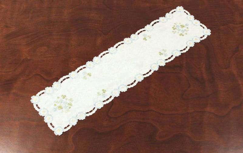 テーブルセンター ブルーフラワー刺繍 約20×80cm [Epanouir