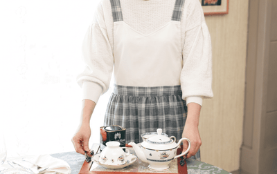 ナチュラルチェックエプロン ジャンパースカート型（ポケット付き・やわらか素材）