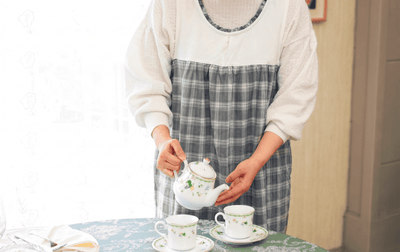 ナチュラルチェックエプロン チュニック型（ポケット付き・やわらか素材）