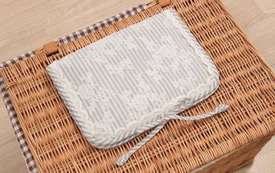 ランジェリーケース ストライプ×刺繍オーガンジー 約23×30cm [Rayure Nature]