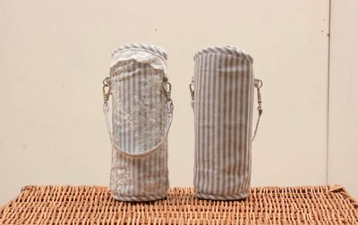 保冷ペットボトルカバー ストライプ×刺繍オーガンジー 約23×7cm [Rayure Nature]